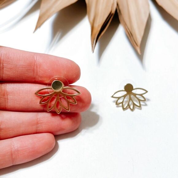 Gold lotus stud earrings #792 - Picture 3 of 4